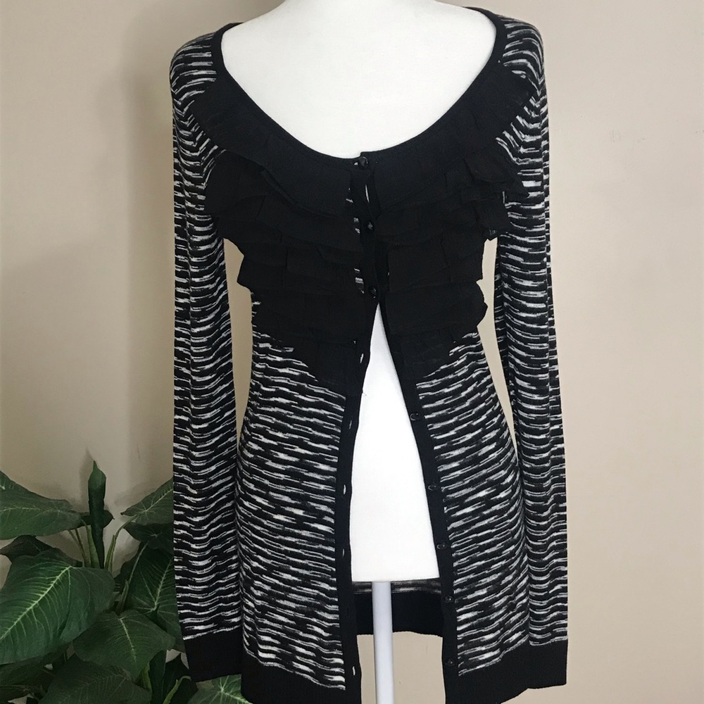 Kensie Pretty Black and White Ruffle was Cardigan